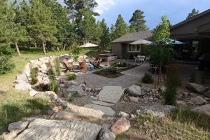Outdoor living and landscape design in Colorado Springs with custom patios, pathways, and integrated lighting systems
