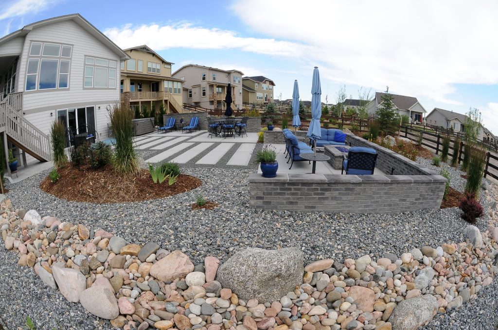 Image of a Broadmoor landscape design project featuring xeriscaping and patio surfaces