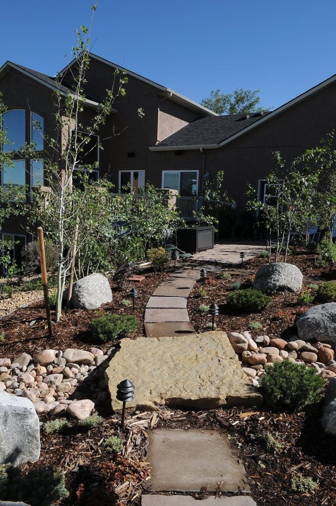Image of flagstone patio landscape design in Colorado Springs.
